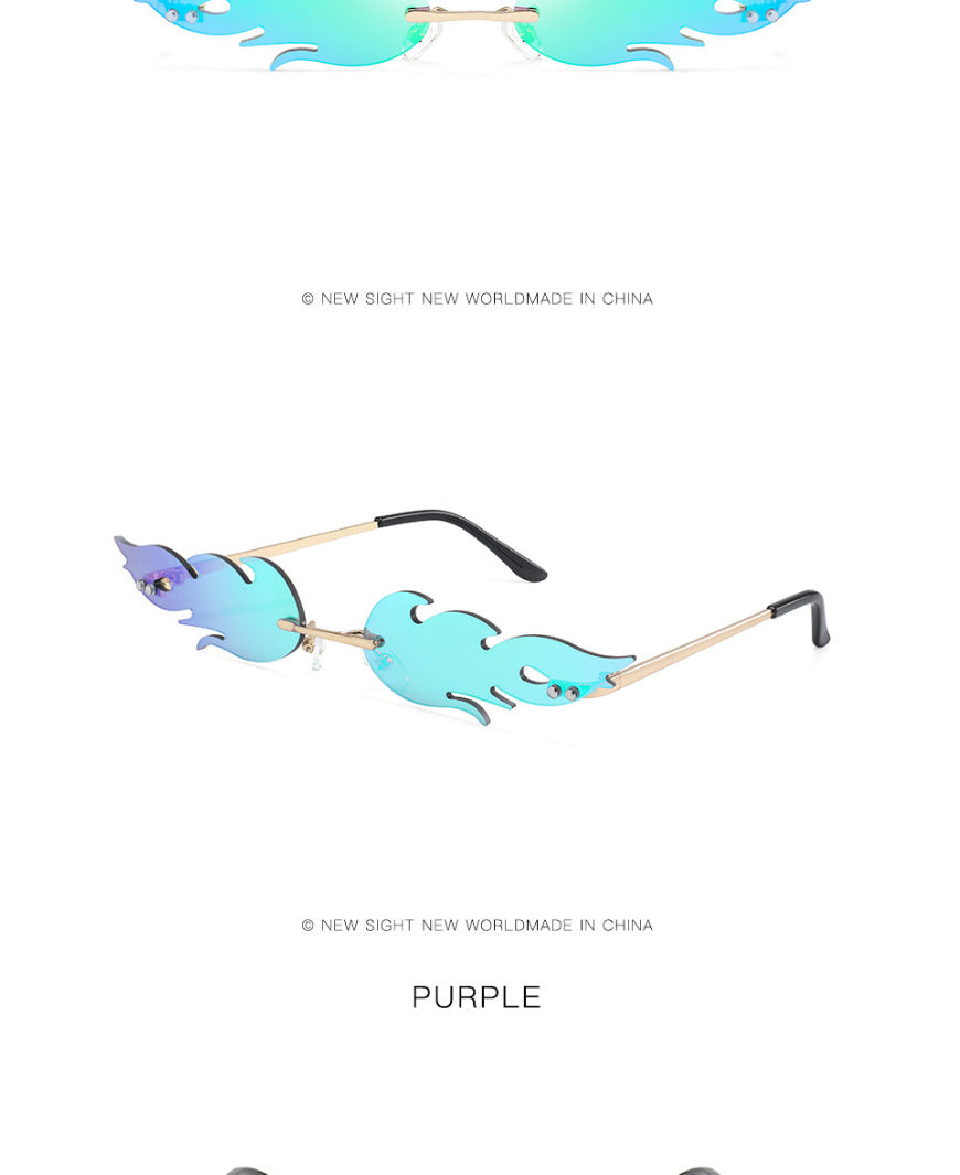 Personalized Flame Sunglasses Women's Fashion Metal Frameless Sunglasses Trendy European and American Christmas Party Quirky Glasses