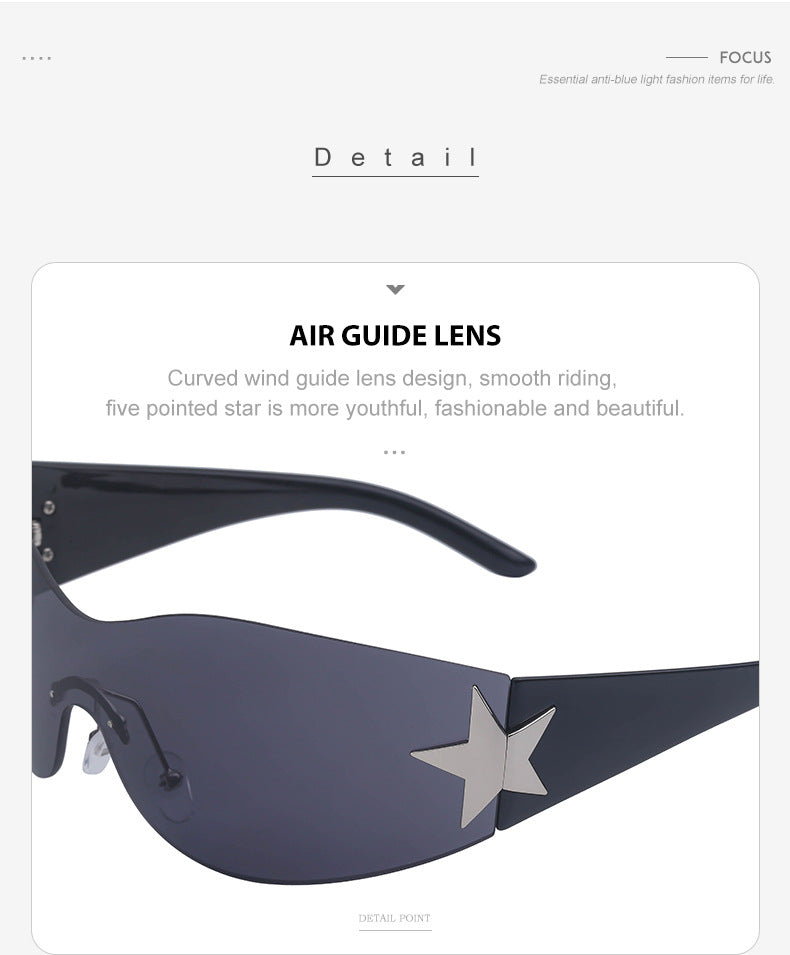 European and American retro rimless sunglasses for women y2k Personalized Five-Pointed Star One-Piece Sunglasses for Men Cycling Glasses Wholesale
