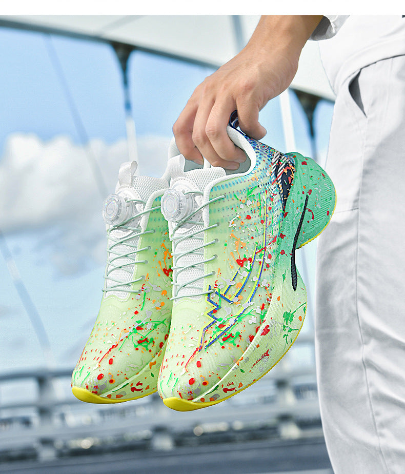 2025Four Seasons New Casual Couple's Real Explosive Carbon Plate Rotating Buckle Running Shoes Youth Graffiti Fashion Sports Shoes