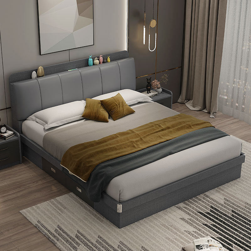 Leather Bed Master Bedroom Matching Double Bed Modern Minimalist with Drawers High Box Storage Bed1.5 Small Apartment Minimalist Wedding Bed