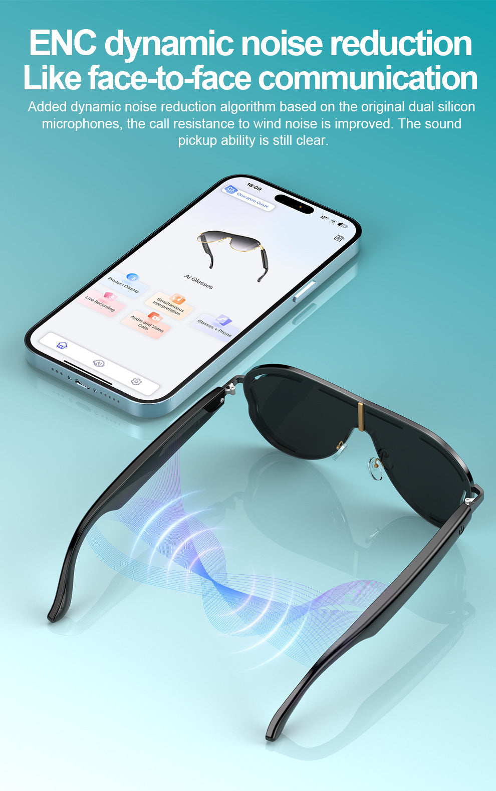 AI Translation Smart Bluetooth Glasses Sunglasses Sports Bluetooth Smart Audio Headphones Glasses Fashion Sunglasses