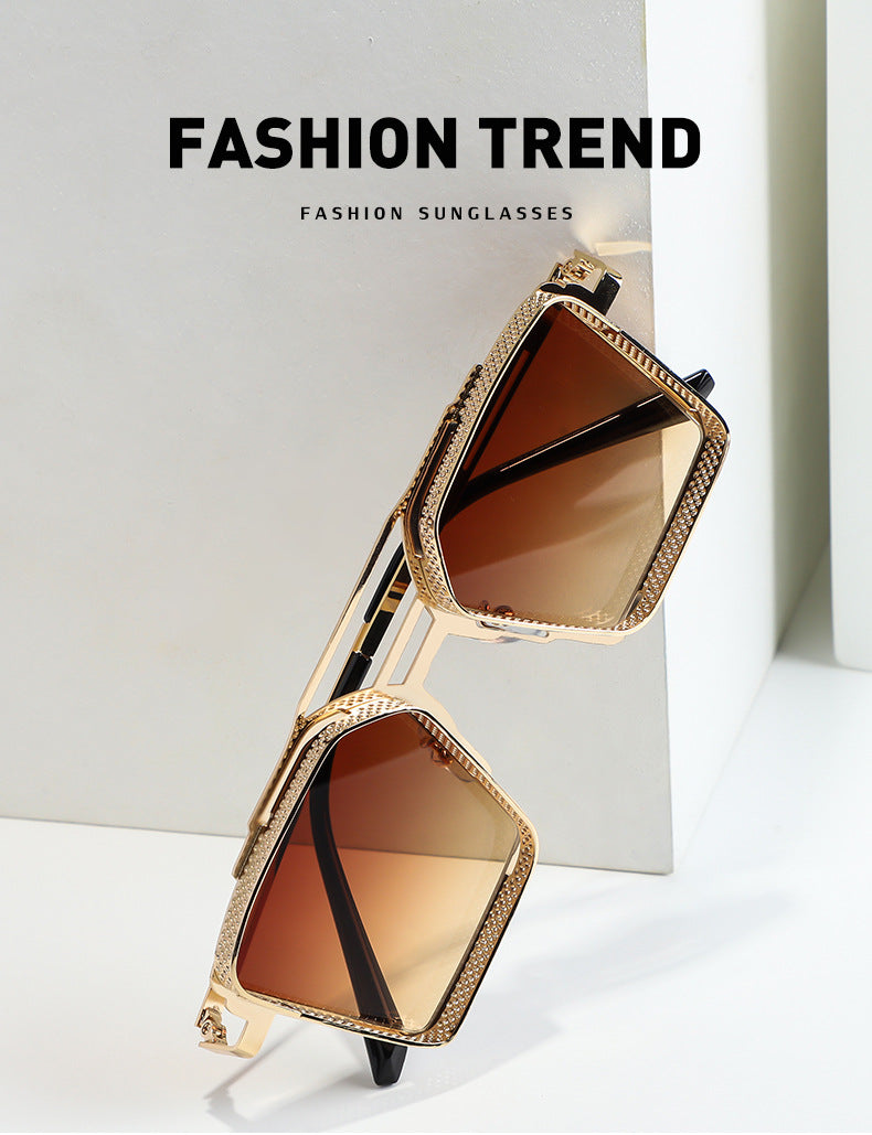 Vintage Steampunk Sunglasses for Men Metal Hollow Square Frame Sunglasses Men's Trendy Glasses sunglasses