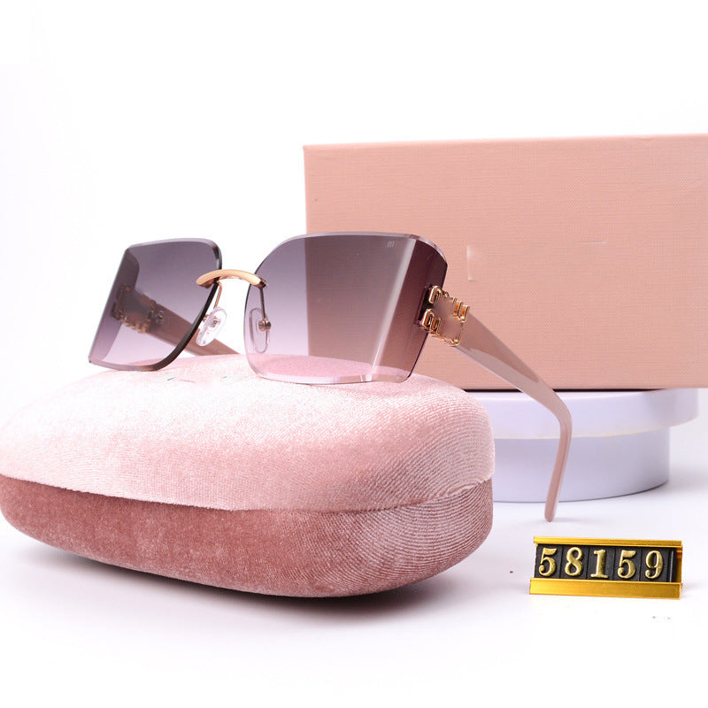Fashion Frameless Square Sunglasses Curved Lenses Unisex Sunglasses Street Style Fashion Show Personality MU54YSUV400