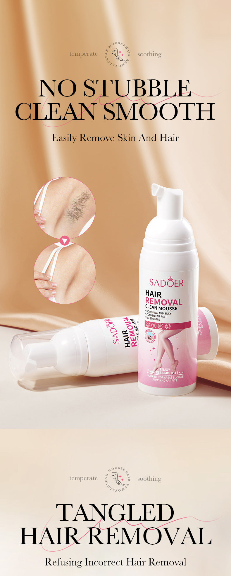 Full English Hair Removal Mousse100gSADOER Hair Removal Non-Irritating Silky Smooth Skin Cleansing Depilatory Cream  Wholesale