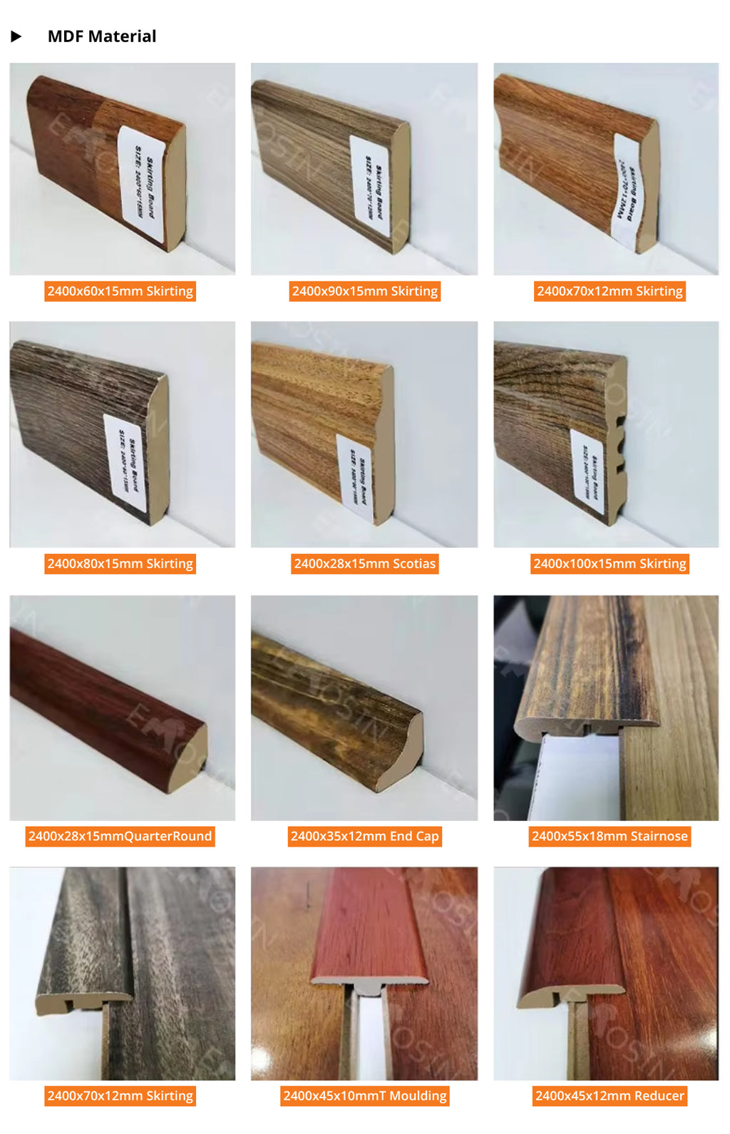 Competitive HDF MDF Fiberboard/Plastic/Pvc/Spc Flooring Accessory Skirting
