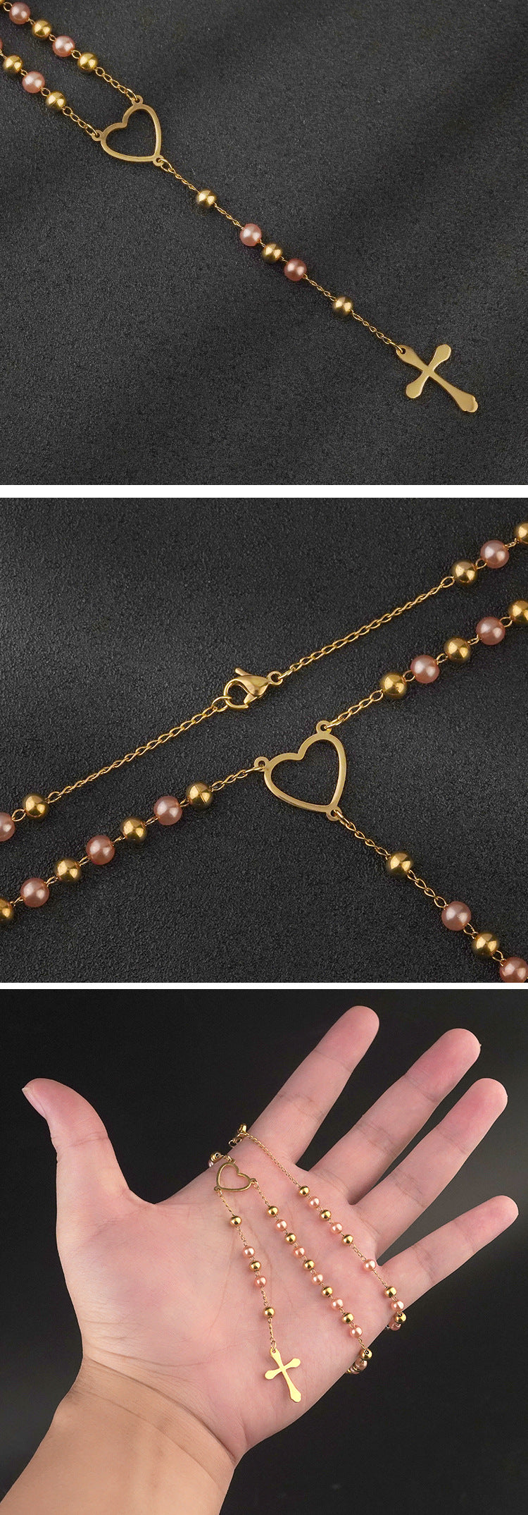 2025Autumn Winter New Style Personality Cross Titanium Steel Necklace Light Luxury Niche Stainless Steel Beaded Sweater Chain for Women