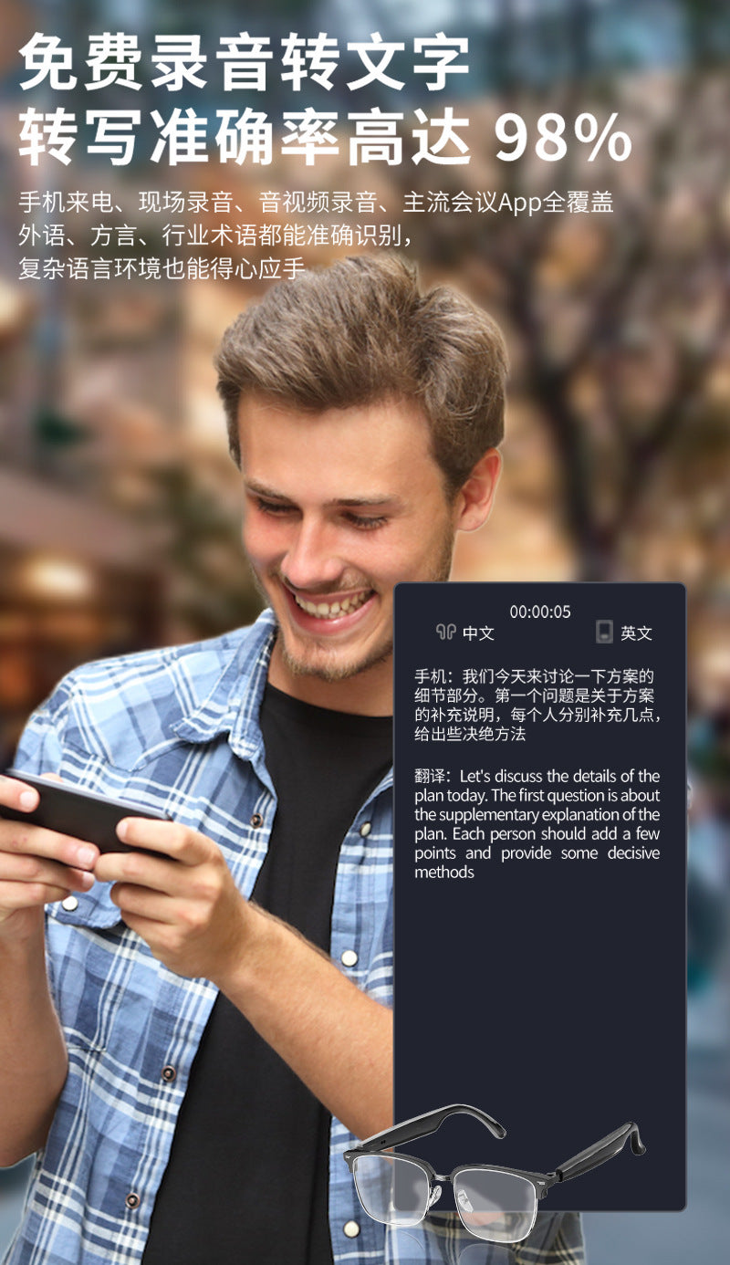 ai Smart glasses Bluetooth call music playback voice activation wearable device dedicated ai Translation Glasses