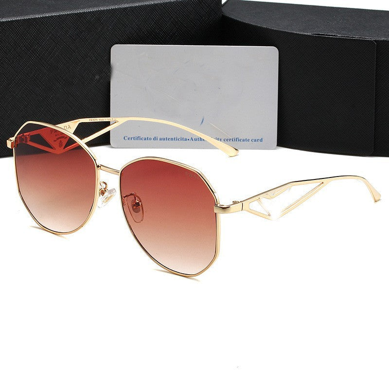 PR Home gold Triangle Logo Glasses Frame Women Irregular Large Frame Natural Trendy Glasses Unisex Sunglasses57Couple