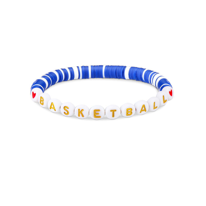 BASKETBALL Letter Soft Clay Bracelet Men's Gift Acrylic Beaded Basketball Sports Letter Soft Clay Bracelet