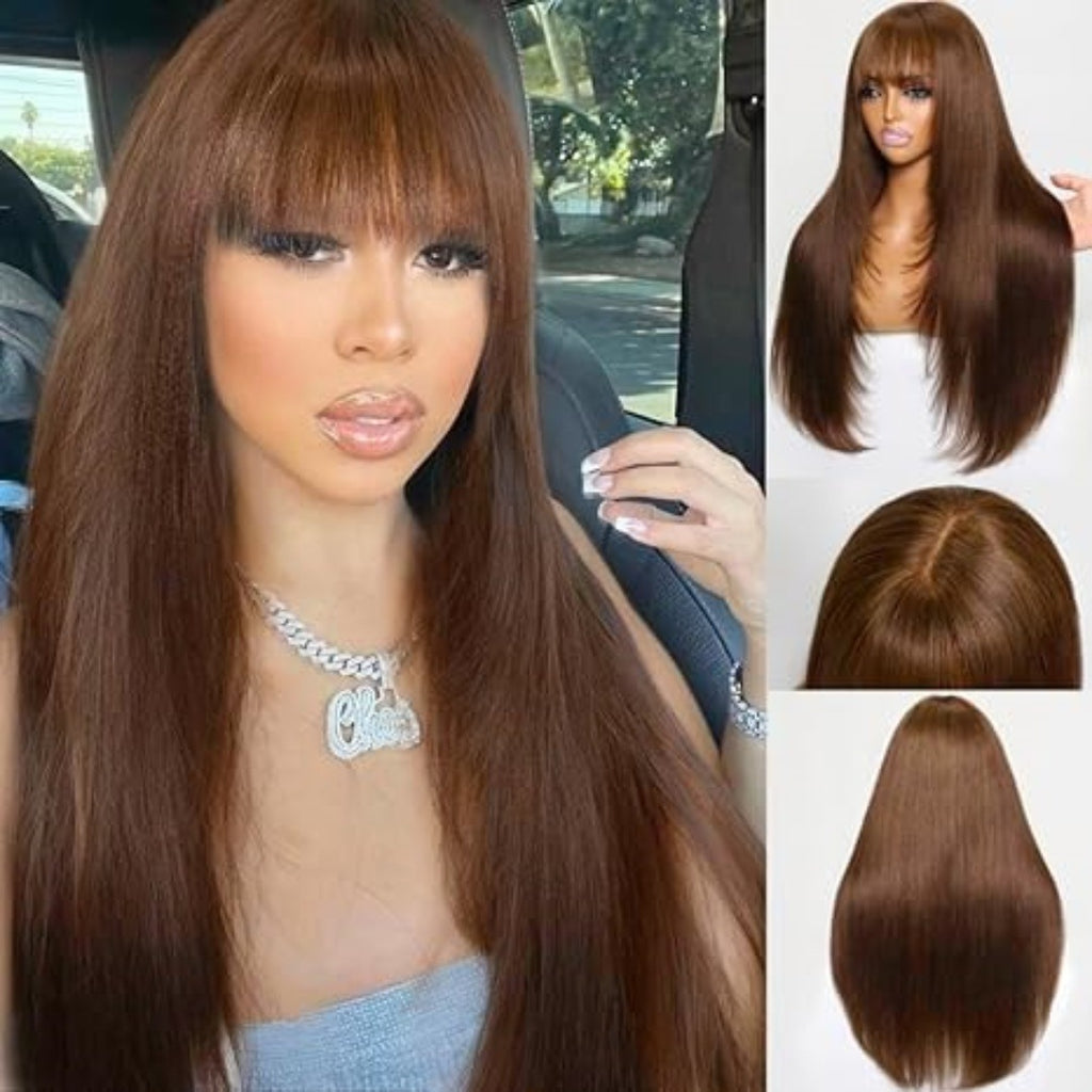 High temperature synthetic Straight Wigs with Bangs