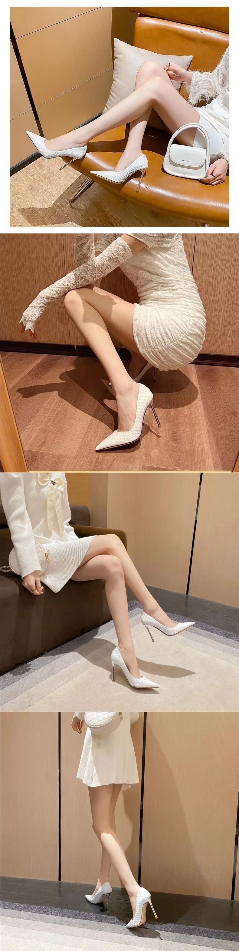 White High Heels Professional Elegant Goddess Style Paired with Dress Comfortable Thin Heel Pointed Toe Single Shoes Socialite Party