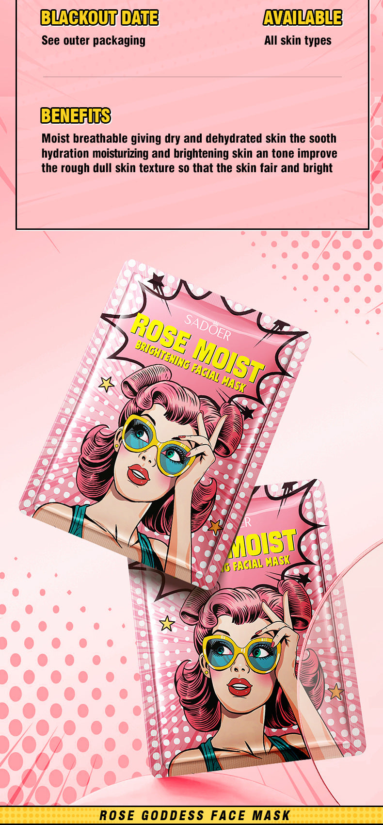 Full English Goddess Mask SADOER Hyaluronic Acid Moisturizing Hydrating Face Mask Sheets Wholesale for  Trade