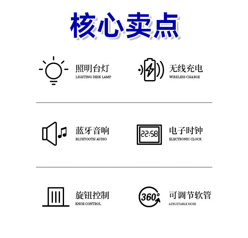 Amazon Music Wireless Charging Desk Lamp Student Eye Protection Desk Lamp Bedroom Dormitory Reading Study Desk Lamp