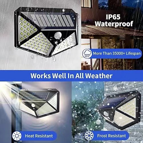 100LED Solar Light Outdoor Wall Light Four-Sided Emitting Street Light Human Body Sensing Garden Garage Landscape Light