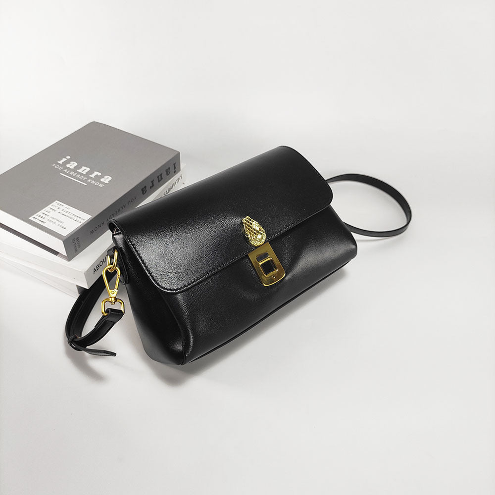 Fingerprint Unlock Bag Niche Genuine Leather Women's Bag High-end Flocked Top Layer Cowhide Single Shoulder Crossbody Commuter Underarm Bag