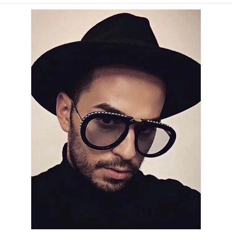 Diamond-Encrusted Foldable Sunglasses for Women Fashionable Internet Celebrity Style Sunglasses Artistic Bare-Faced Glasses Toad Glasses sunglasse