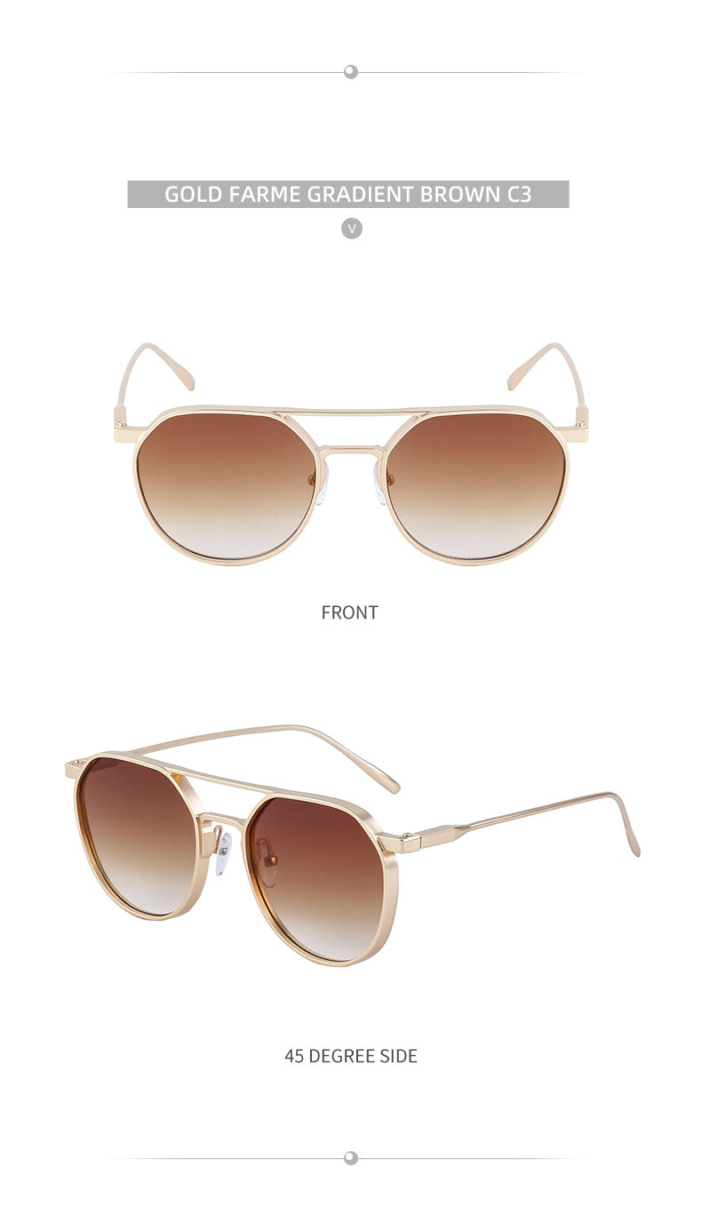 New Retro Oval Frame Glasses Metal Double Bridge Pilot Sunglasses Men's High-end Driving Sun Protection Sunglasses