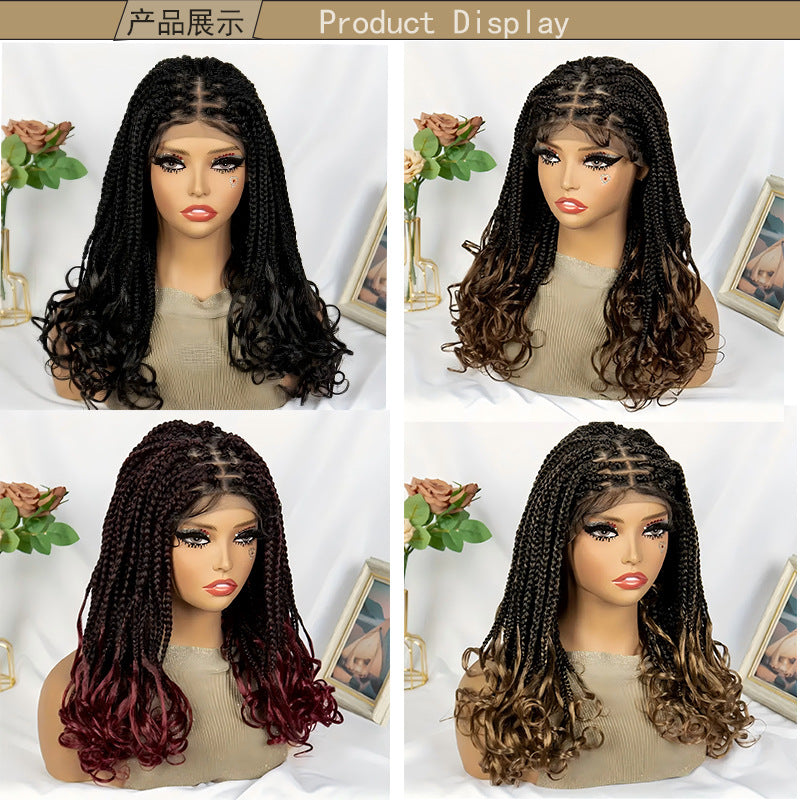 Cross-Border Hot-Selling French Curl Full Lace Hand-Woven Three-Strand Braid Women's Wig Braid hair Headband Style