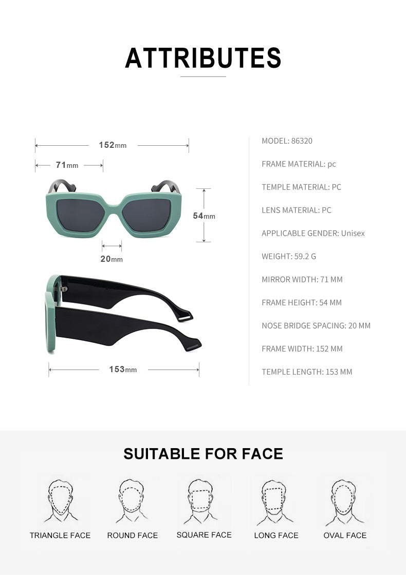 Trendy Square Frame Wide Temple Sunglasses for Women, Internet Celebrity Style Large Frame Sunglasses for Women sunglasses