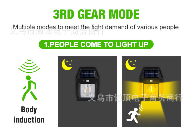 New Solar Light Outdoor Human Body Sensor Light Waterproof Street Light Tungsten Wall Light Garden Courtyard Night Light