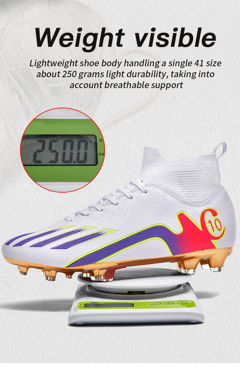 Gold-Plated Sole Men's Football Shoes with Studded Spikes AG Long Spike Shoes for Older Children, Middle and High School Students, Adults, Competition Training Sports Shoes