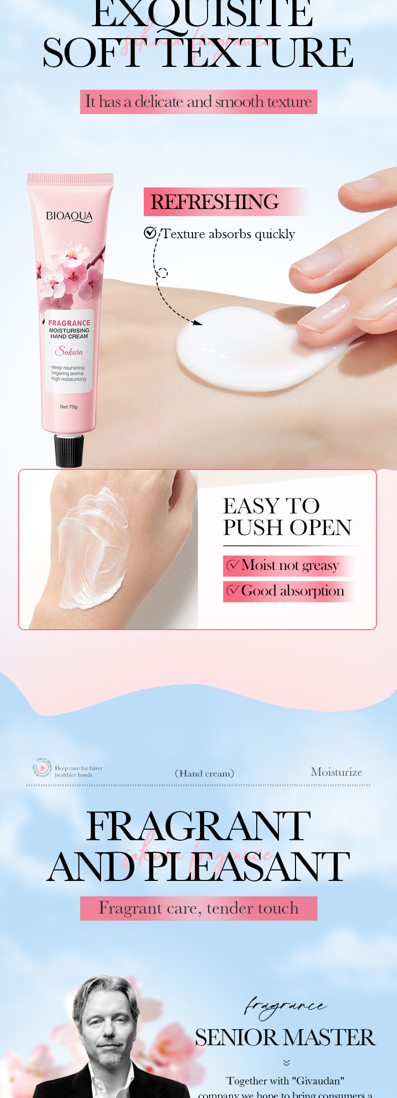 樱花保湿护手霜 BIOAOUA 秋冬季不睡觉保湿护手霜 跨境外贸批发