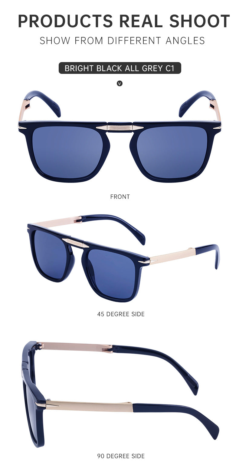 Retro Square Frame Folding Polarized Sunglasses for Men, Trendy Driving Sun Protection Glasses shades