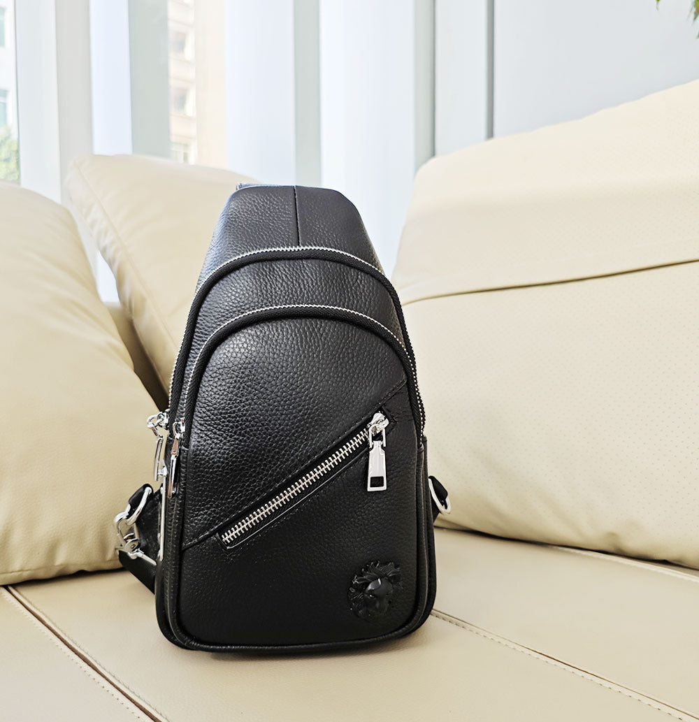 Anti-theft Bag Travel Essential Genuine Leather Chest Bag Men's Sports Soft Belt Fingerprint Lock Single Shoulder Crossbody Chest Bag