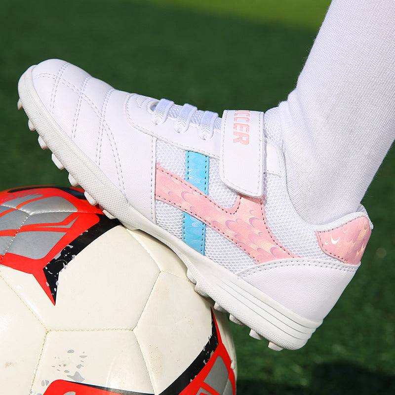 New football shoes for men and women with Velcro for children TF Broken Nail Style Youth Student Grassland Flat Training Shoes