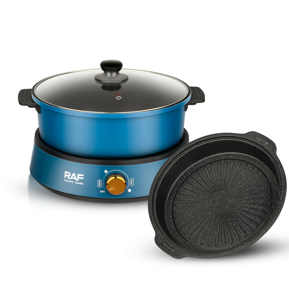 RAF European Standard Household BBQ Hot Pot Grill All-in-One Pot Multifunctional BBQ Machine Grilling and Stir-Frying Electric Grill Pan