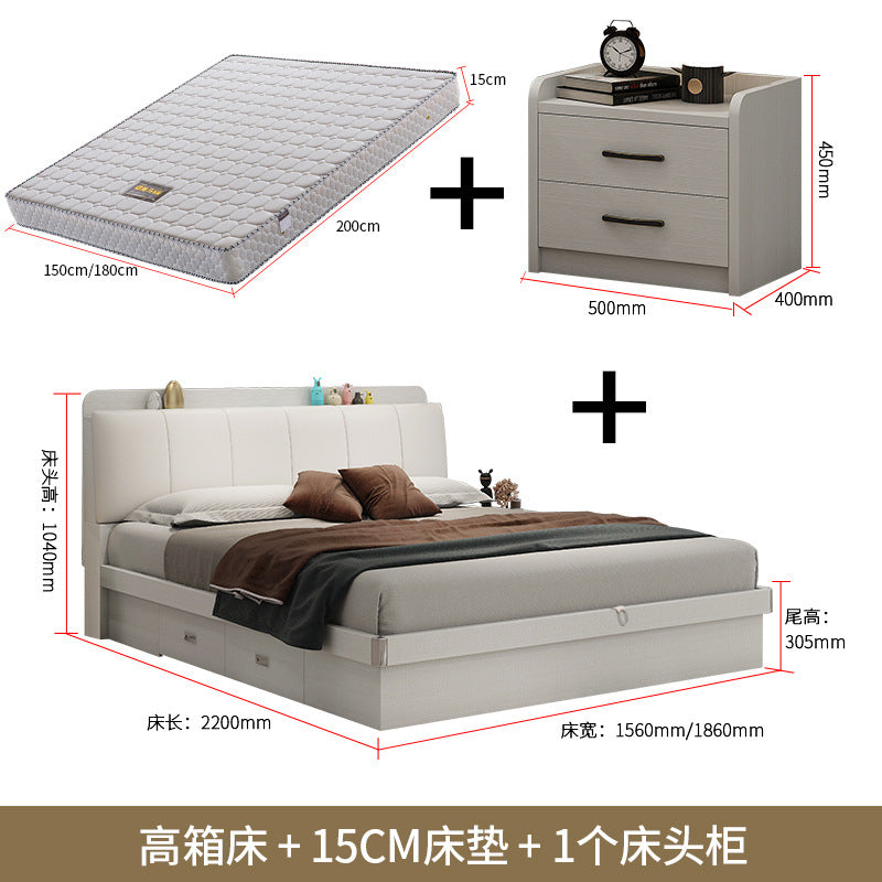 Light Luxury Master Bedroom Bed Matching Wedding Bed1.5Rice1.8Double White Leather Soft Bag High Box Storage Bed High Box Storage