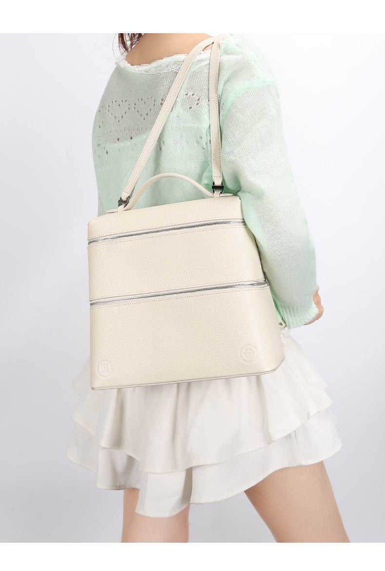 Korean Style Lunch Box Bag Insulated Bag ins Wind Backpack Women's Soft Leather Large Capacity High-end Simple College Style Backpack