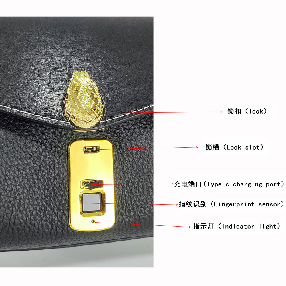 Customized Fingerprint Unlock Bag High-end Fashion Top Layer Cowhide Large Capacity Handbag Crossbody Genuine Leather Women's Bag