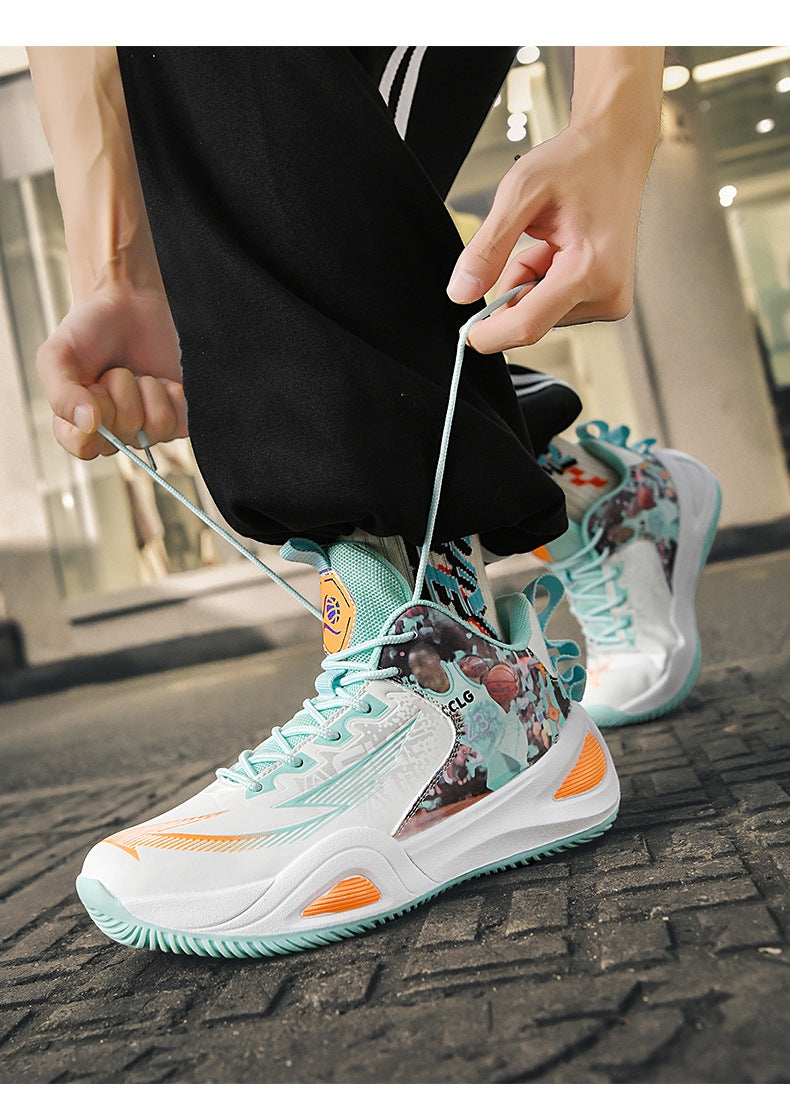 New Trendy Fashion Men's Youth Student Practical Basketball Boots Outdoor Sports Letter Non-Slip Basketball Shoes