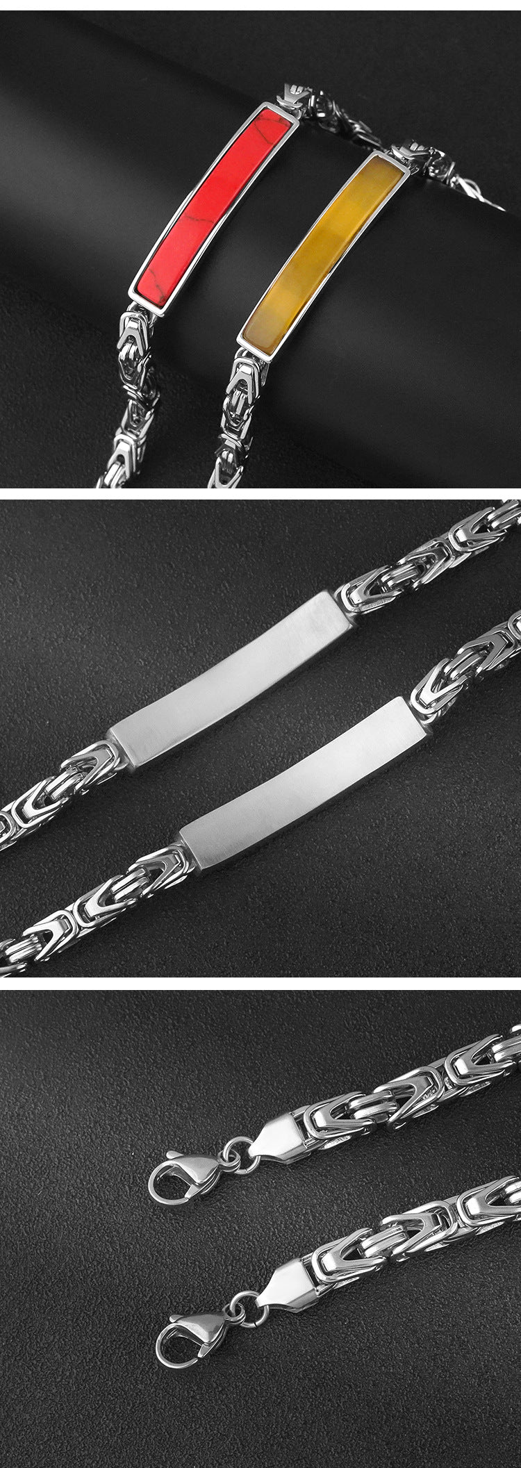 European and American Fashion Personality Stainless Steel Imitation Red Turquoise Bracelet Steel Color Non-Fading Titanium Steel Jewelry Wholesale