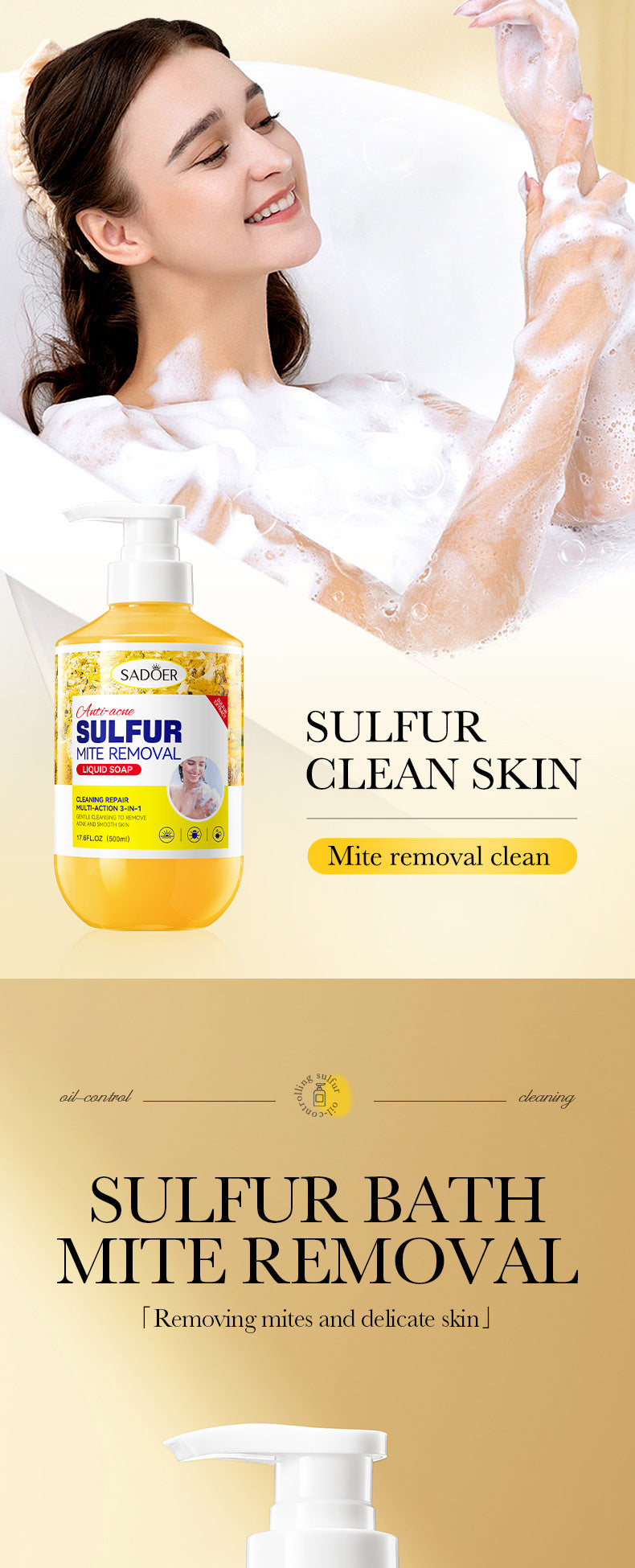Full English Sulfur Mite Removal Body Wash SADOER Clean body hydrating moisturizing body wash  wholesale
