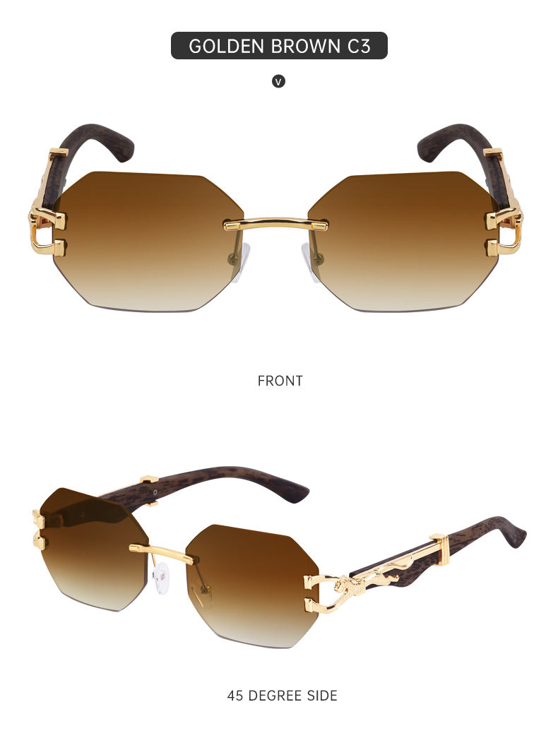 Vintage Imitation Wood Grain Leopard Temple Sunglasses Men's Square Frame Cut Edge Driving Sunglasses Wholesale shades