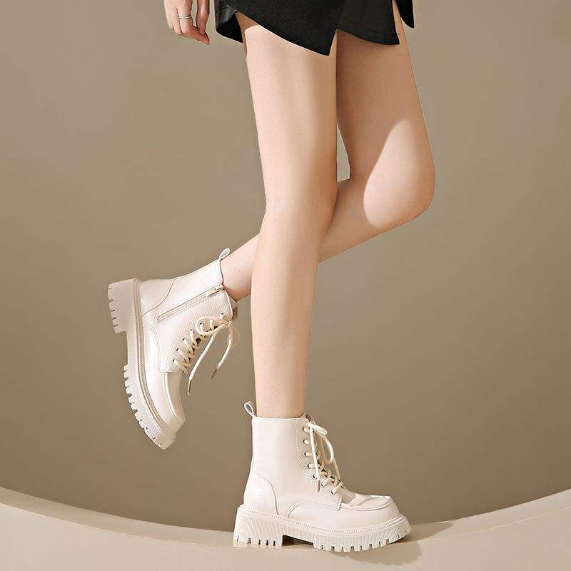 Versatile Thick-Soled Martin Boots for Women with Skirts2025Autumn New British Style Lace-up Motorcycle Ankle Boots Huiran