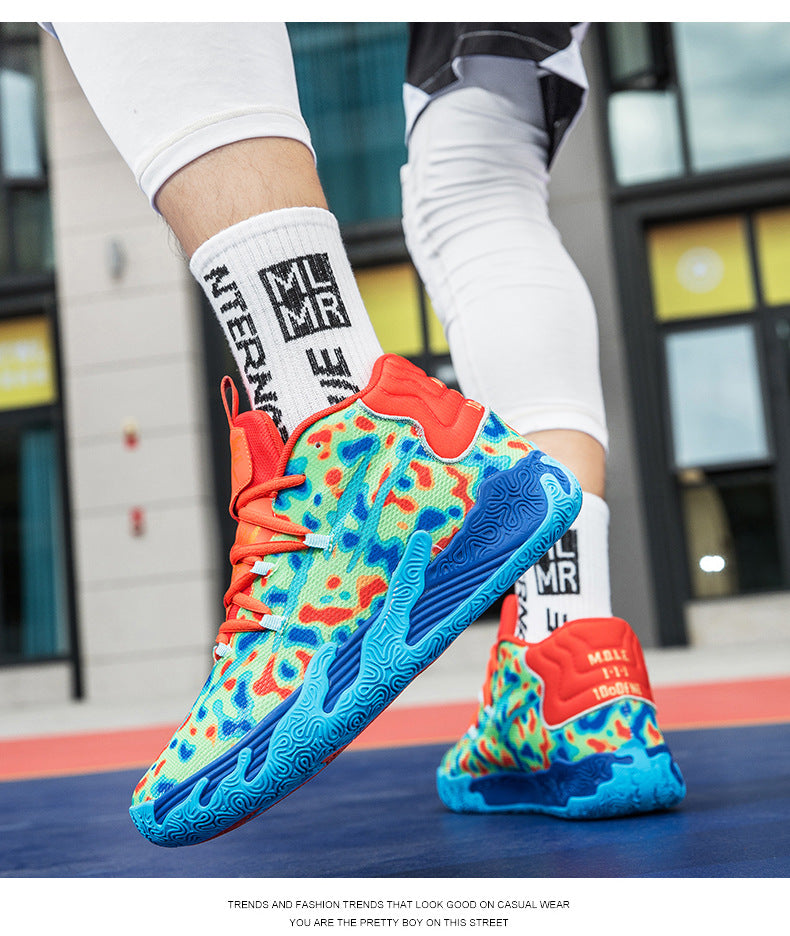 New Mid-Calf Professional Basketball Shoes Outdoor Practical Breathable Couple Shoes Thick Sole Non-Slip Unisex Shock Absorption Sports Shoes