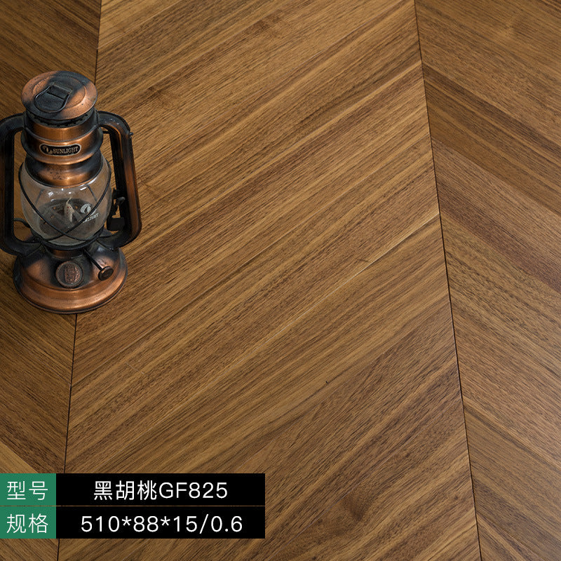 In stock wholesale Door-to-Door Installation Underfloor Heating Locking Rib Core Structure New Three-layer Solid Wood Fishbone Pattern Flooring for Home Use