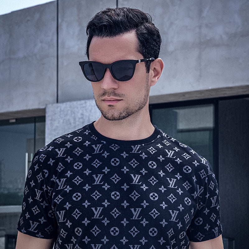 Aluminum-magnesium Spring Mirror Leg Cat Eye Sunglasses Men UV Protection ins Large Frame Sunglasses for Women with High-End Feel