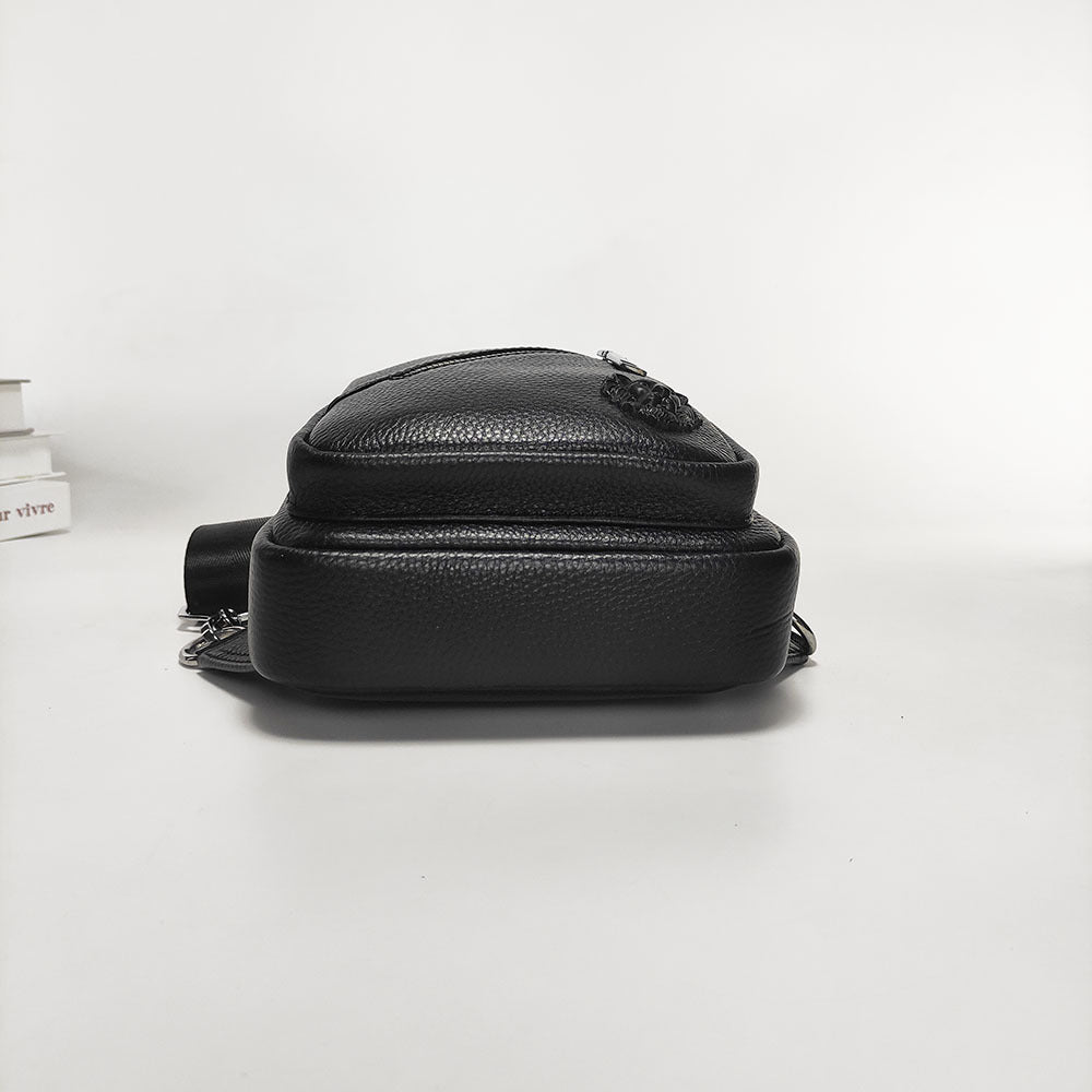 Anti-theft Bag Travel Essential Genuine Leather Chest Bag Men's Sports Soft Belt Fingerprint Lock Single Shoulder Crossbody Chest Bag