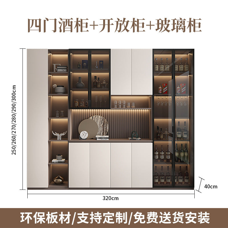 Solid Wood Sideboard Cabinet Against Wall Integrated Modern Minimalist Glass Door Wine Cabinet Dining Living Room Storage Cabinet Home Organizer