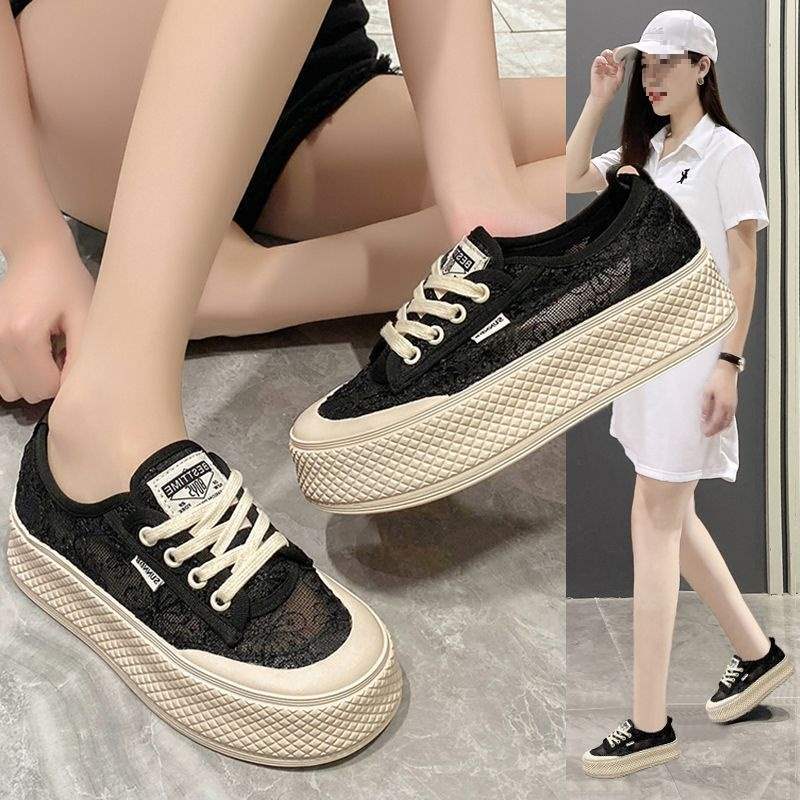 Summer Mesh Breathable Fisherman Shoes for Women with Height Increase6cm New soft-soled non-slip lace sports casual sneakers for women