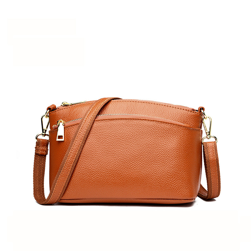 Guangzhou Shiling Genuine Leather Women's Bag for Middle-aged Moms, Small Square Bag, Top Layer Cowhide, Single Shoulder Crossbody Bag, Versatile