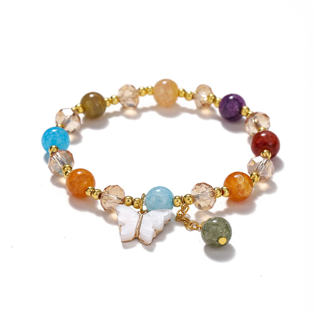 New Explosive Crystal Bracelet for Women, Dopamine Color Matching Beaded Butterfly Crystal Glass Bracelet