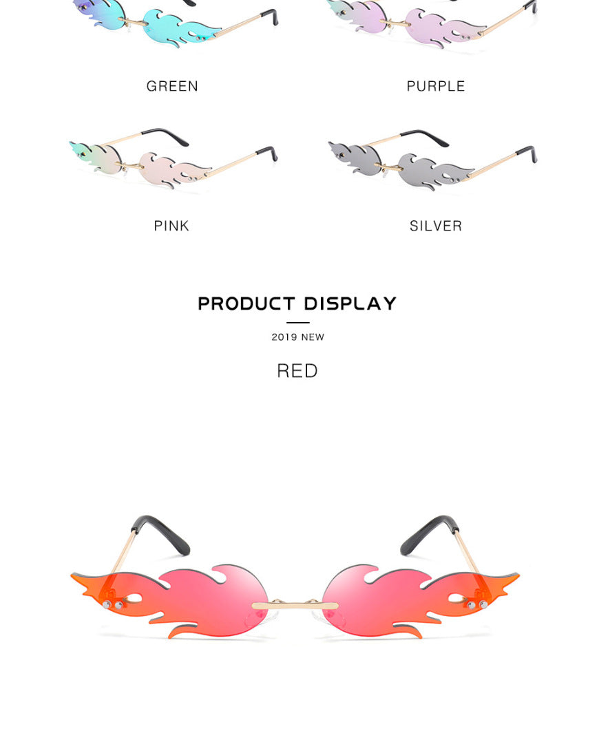 Personalized Flame Sunglasses Women's Fashion Metal Frameless Sunglasses Trendy European and American Christmas Party Quirky Glasses