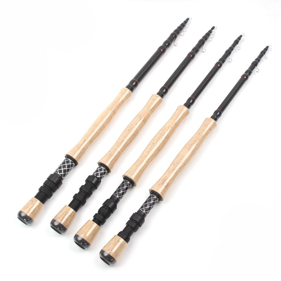 European and American Popular Portable Retractable Fly Rod Carbon Fiber Wooden Handle Fly Fishing Rod Retractable Lure Fishing Rod