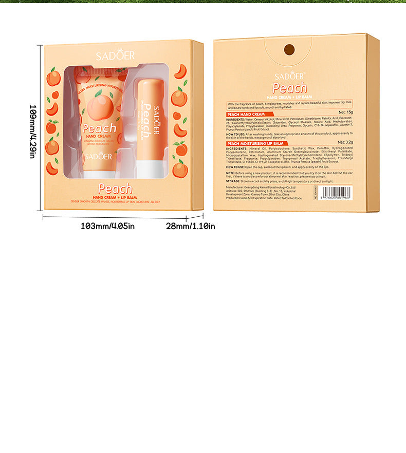 Full English Peach Hand Cream Lip Balm Set SADOER Nourishing Autumn and Winter Hand Cream Lip Balm  Wholesale