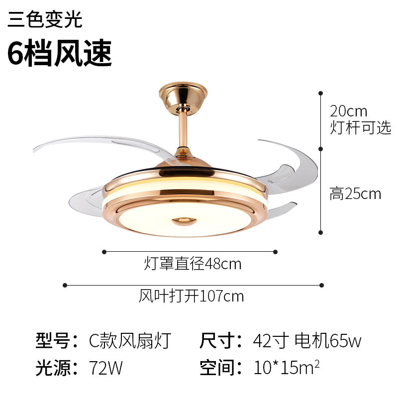 Invisible Fan Light Nordic Ceiling Fan Light High Wind Power Living Room Dining Room Bedroom Ceiling Mounted Variable Frequency Electric Fan Ceiling Light Integrated